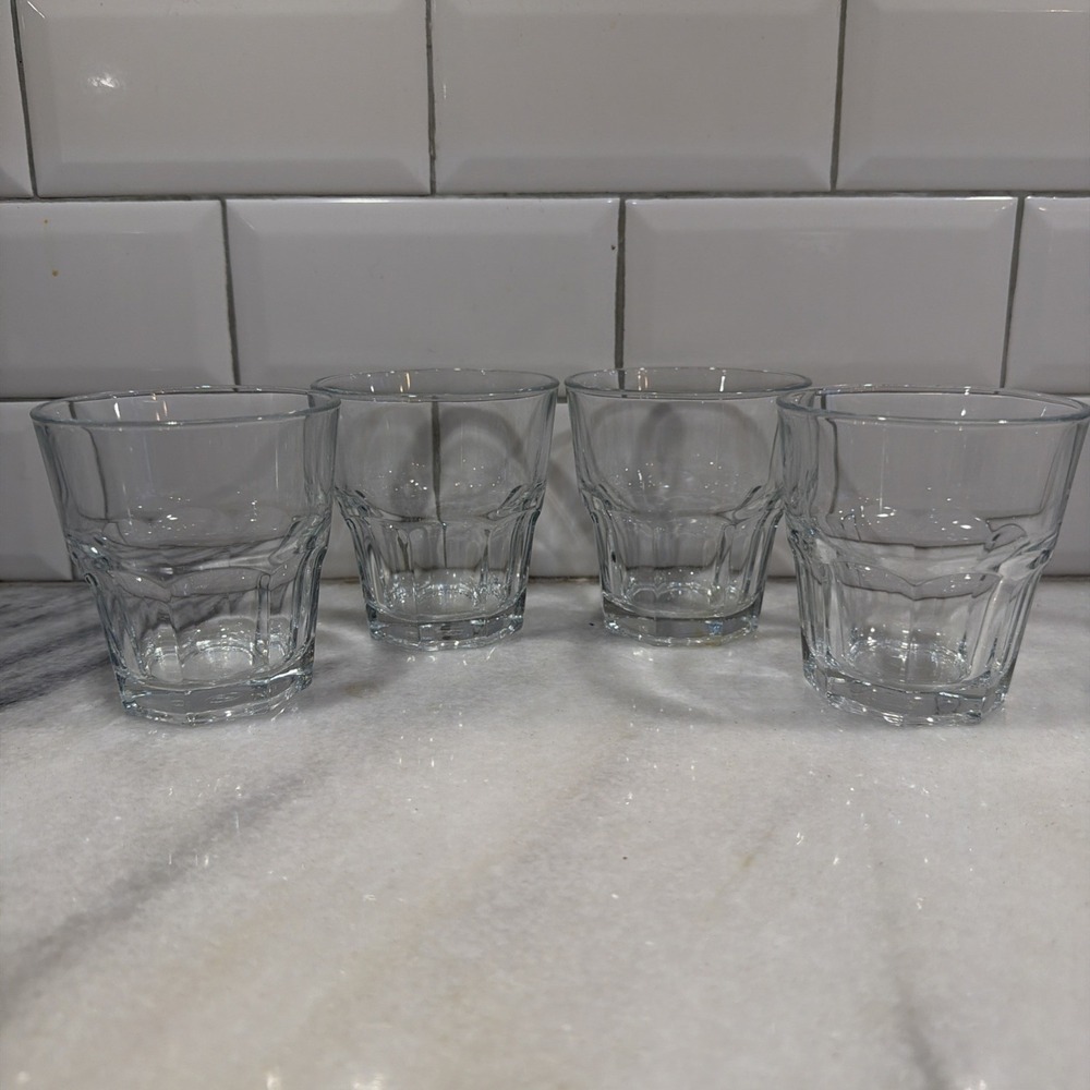 Set Of 4 Pasabahce Turkey BAROQUE Clear Cut Panels Old Fashioned Glasses ES002